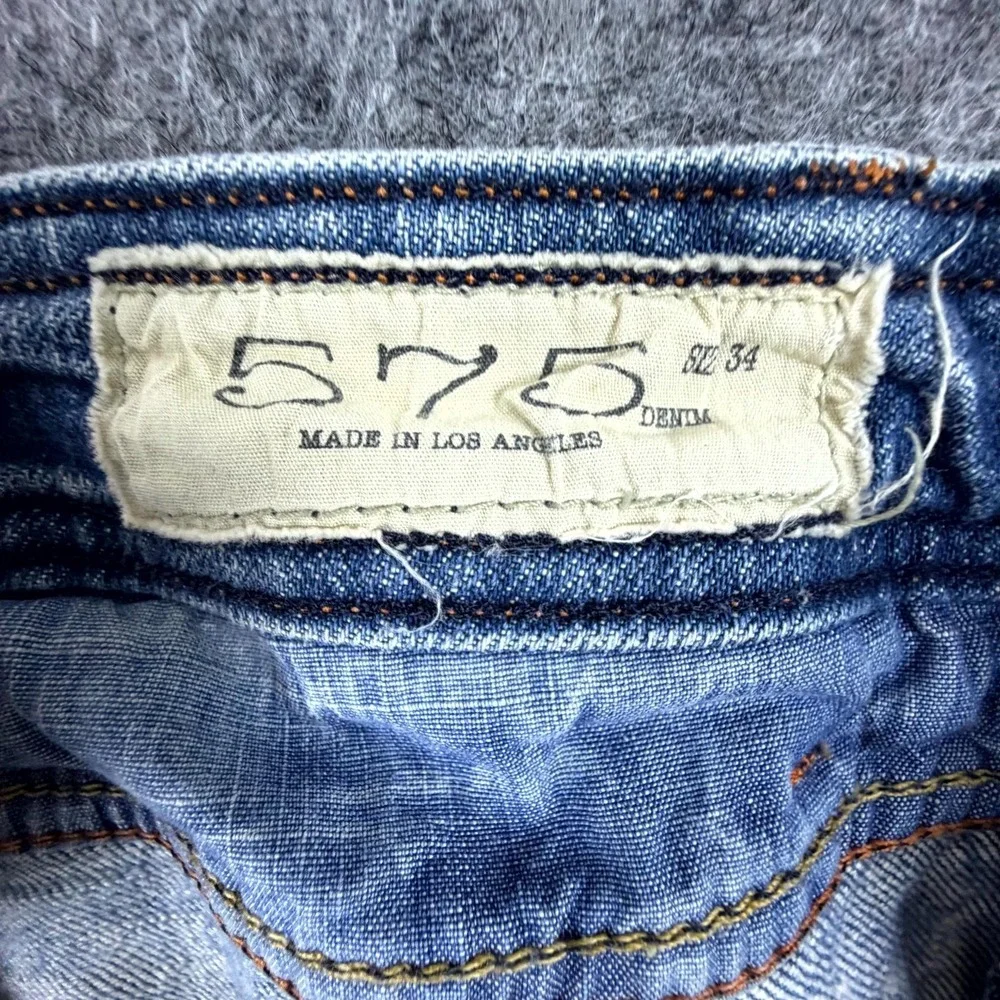575 Denim Y2K Bootcut Jeans Mens 34 Blue Cotton Straight Leg Whisker Light Wash